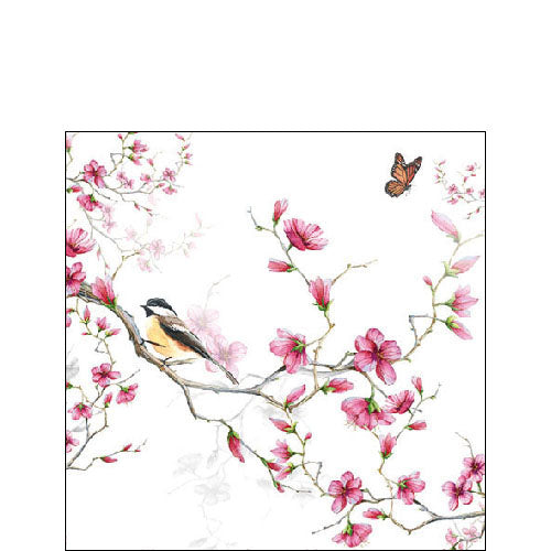 Cocktail Napkin - Bird & Blossom WHITE