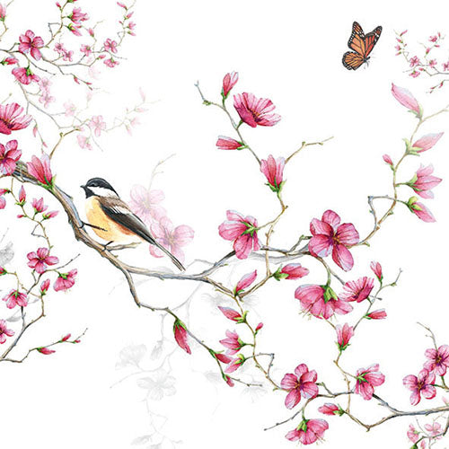 Lunch Napkin - Bird & Blossom WHITE