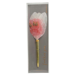 Writing Instrument (FEATHER PEN) - Spring Flowers with Gold Glitter (Petal Style Feather)