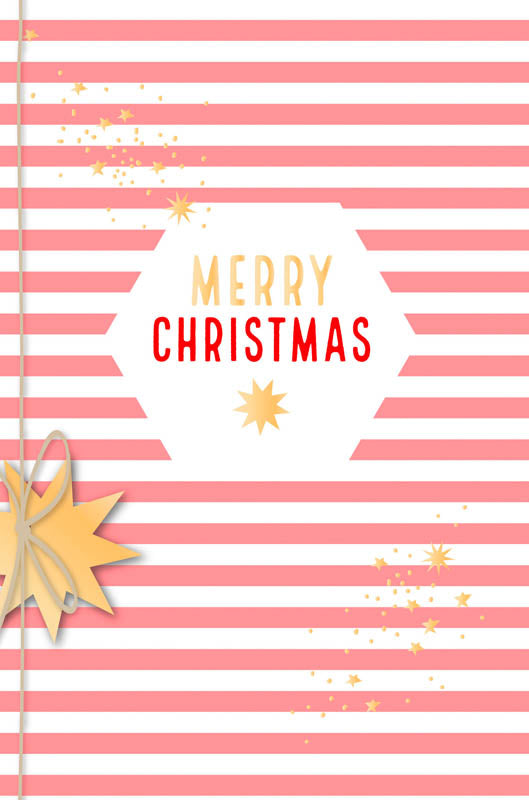 Greeting Card (Christmas) - 3D Golden Star & Modern Stripes