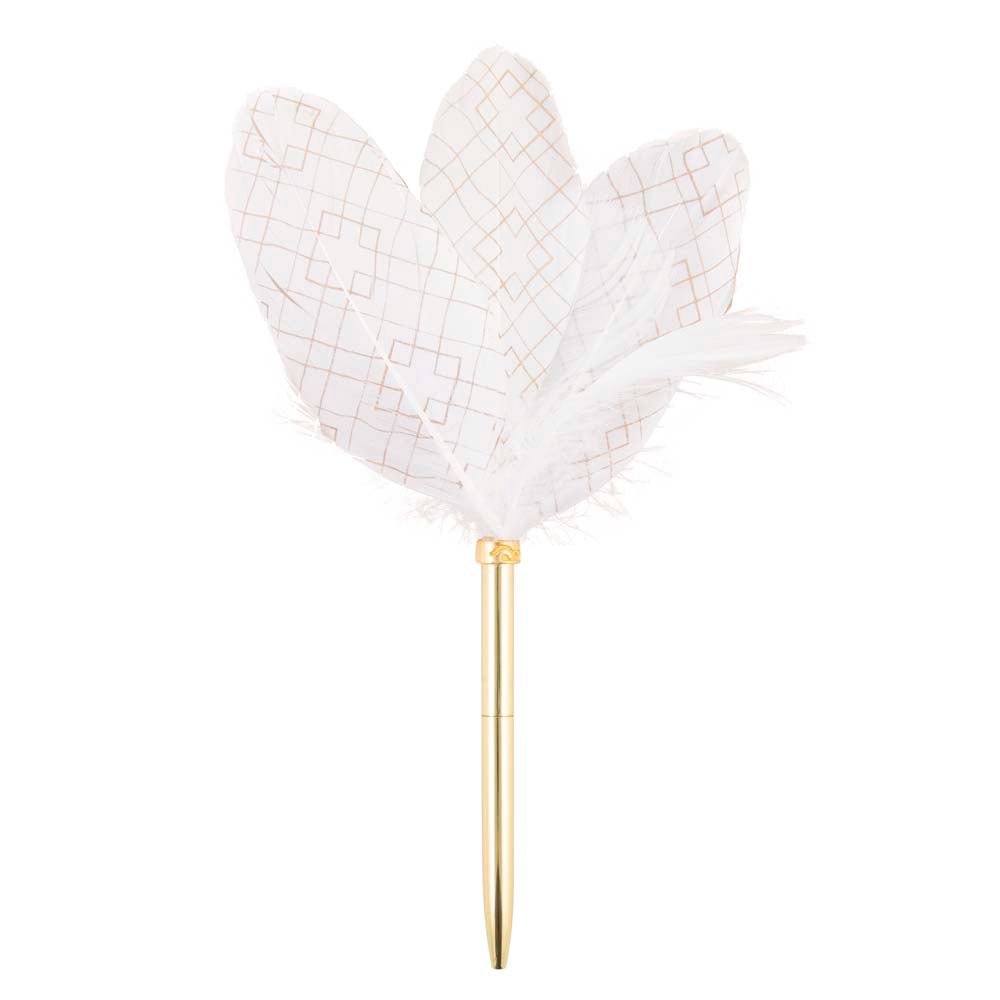 Writing Instrument (FEATHER PEN) - Gold Pattern on White (Petal Style Feather)