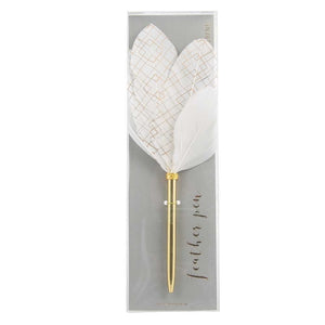 Writing Instrument (FEATHER PEN) - Gold Pattern on White (Petal Style Feather)