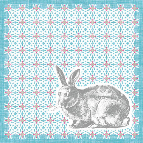 Lunch Napkin - Bunnies on Mosaic BLUE