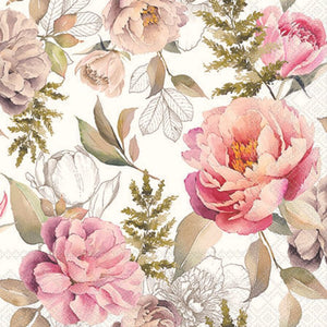 Cocktail Napkin - Peonies Composition CREAM