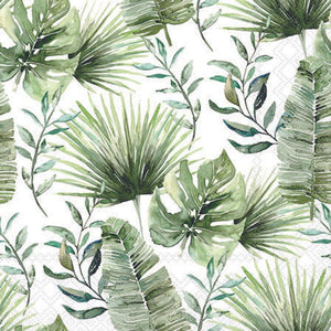 Cocktail Napkin - Jungle Leaves WHITE