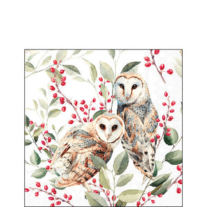 Cocktail Napkin - Barn Owl Couple WHITE