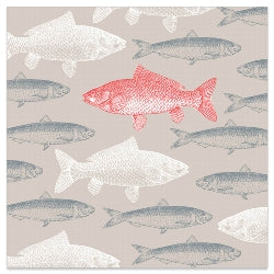 Lunch Napkin - Fish Pattern Red Fish on GREY