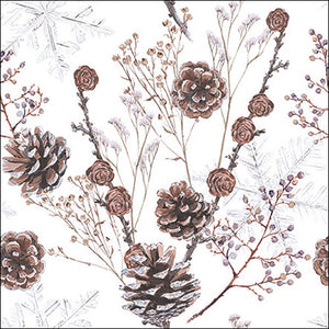 Lunch Napkin - Pine cones white