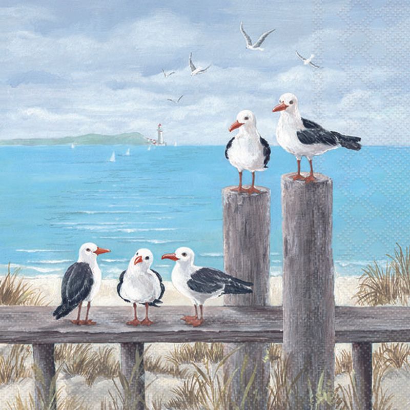 Lunch Napkin - Seagulls On The Dock