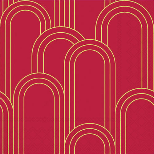 Lunch Napkin - Geometric Lines GOLD/RED