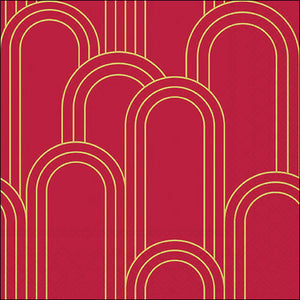 Lunch Napkin - Geometric Lines GOLD/RED