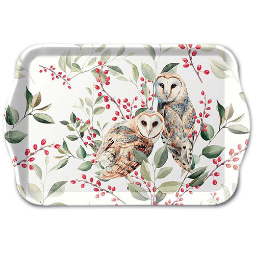 TRAY - Barn Owl Couple WHITE (13 x 21cm)