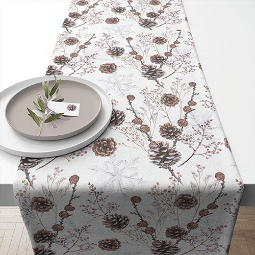 TABLE RUNNER (Cotton) - Pine cones white