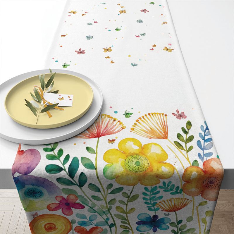TABLE RUNNER (Cotton) - Vibrant Spring WHITE