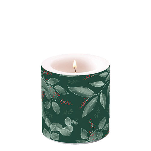 Candle SMALL - Leaves and berries green