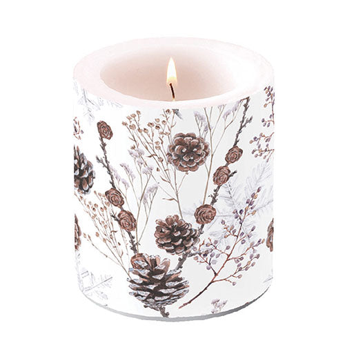 Candle MEDIUM - Pine cones white