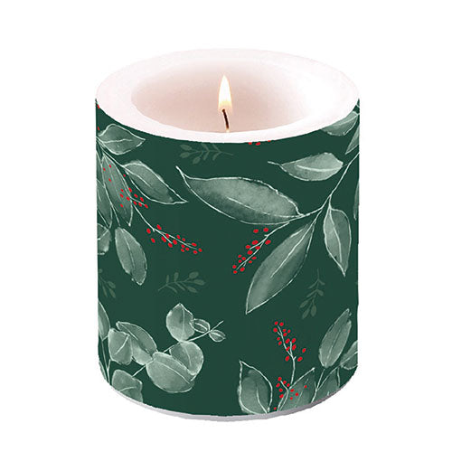 Candle MEDIUM - Leaves and berries green