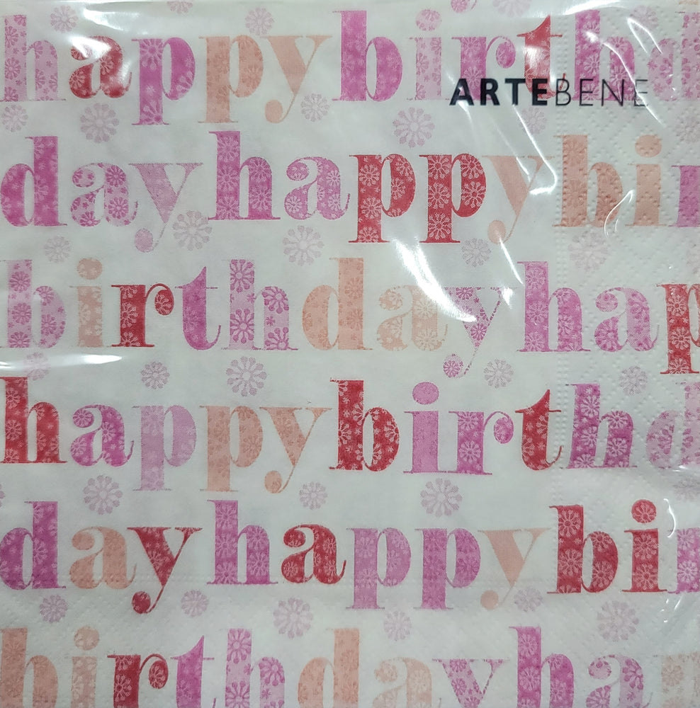 
                
                    Load image into Gallery viewer, Lunch Napkin - Happy Birthday Pattern PINK
                
            