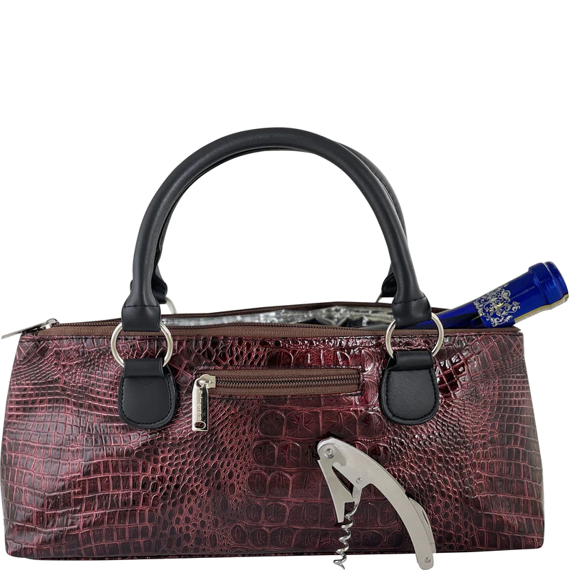 Wine Clutch - BURGUNDY CROC  Insulated Single Bottle Wine Tote