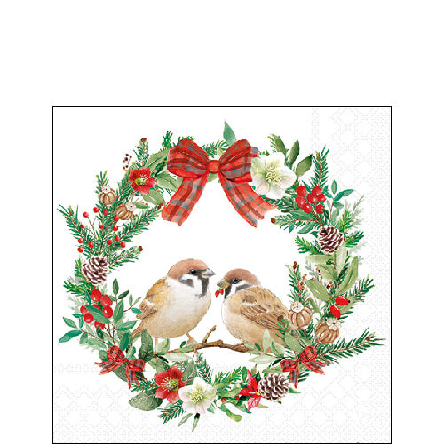 Cocktail Napkin - Sparrows In Wreath