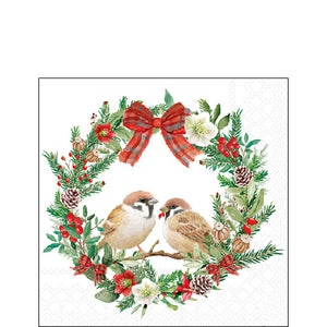 Cocktail Napkin - Sparrows In Wreath