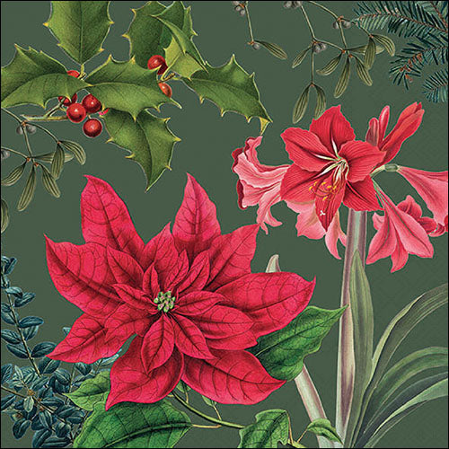 Lunch Napkin - Christmas Plants GREEN