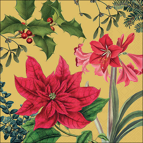 Lunch Napkin - Christmas Plants GOLD