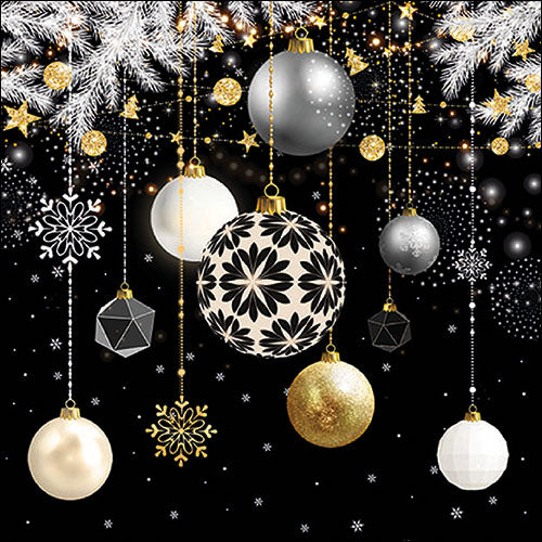 Lunch Napkin - Christmas baubles black