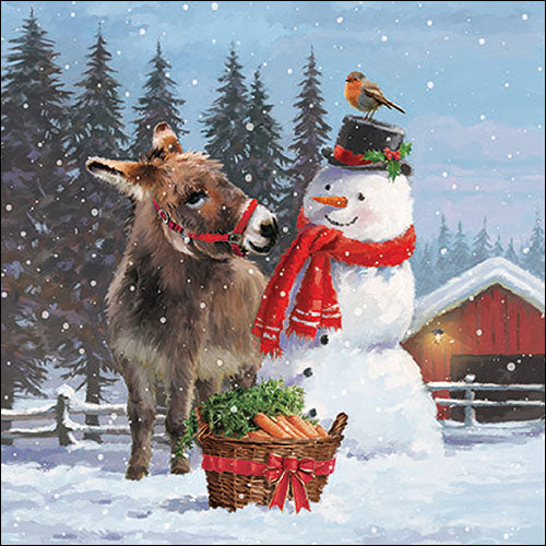Lunch Napkin - Donkey with snowman