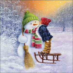 Lunch Napkin - Child kissing snowman