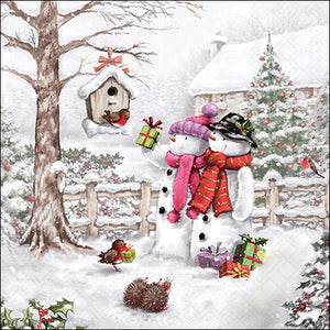 Lunch Napkin - Snowmen Bringing Gifts