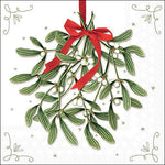 Lunch Napkin - Mistletoe With Bow WHITE