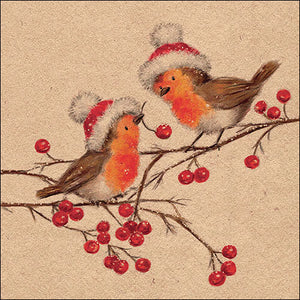 Lunch Napkin - Recycled Christmas Robins Nature