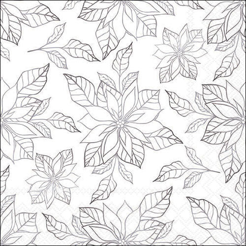 Lunch Napkin - Poinsettia Outline SILVER