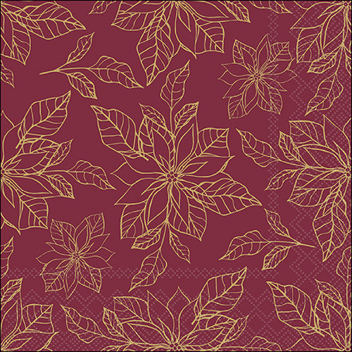 Lunch Napkin - Poinsettia Outline Bordeaux