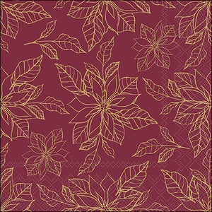 Lunch Napkin - Poinsettia Outline Bordeaux