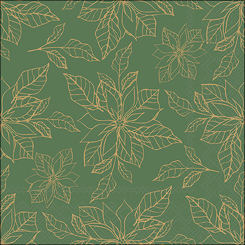 Lunch Napkin - Poinsettia Outline GREEN