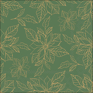 Lunch Napkin - Poinsettia Outline GREEN