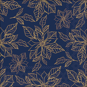 Lunch Napkin - Poinsettia Outline BLUE