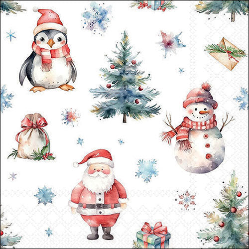 Lunch Napkin - Christmas Trio WHITE