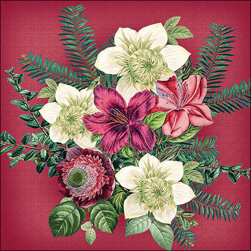 Lunch Napkin - Azalea And Helleborus RED