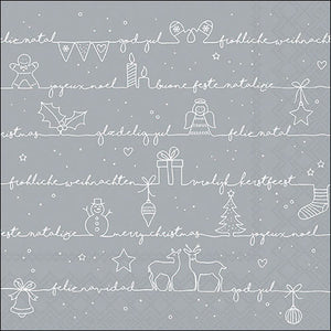 Lunch Napkin - Written Christmas Wishes SILVER