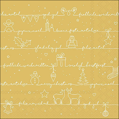 Lunch Napkin - Written Christmas Wishes GOLD