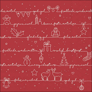 Lunch Napkin - Written Christmas Wishes RED