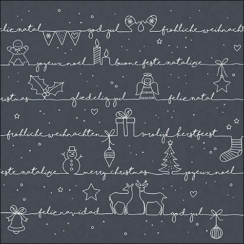 Lunch Napkin - Written Christmas Wishes BLACK