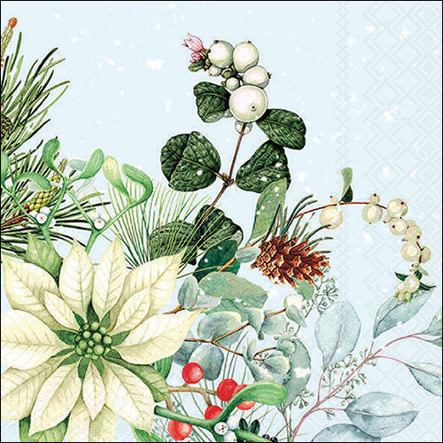 Lunch Napkin - WHITE Poinsettia