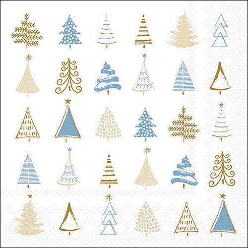 Lunch Napkin - Christmas Tree Doodles BLUE