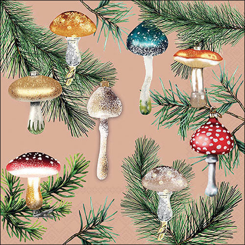 Lunch Napkin - Mushroom Ornaments Terracotta