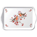 TRAY - Christmas Robins WHITE (13 x 21cm)