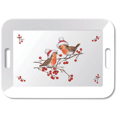 TRAY - Christmas Robins WHITE (33 x 47cm)